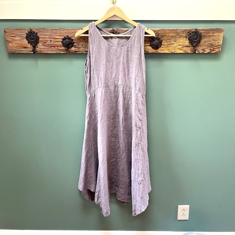 Vanessa Zani Classic 100% Linen Sleeveless Midi Dress Made in Italy Grey M Coast